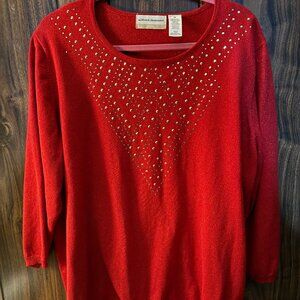 Alfred Dunner Women's Red Sparkle Sweater/Top, 2X
